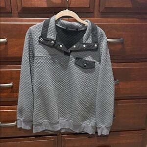 Merokeety womens medium Quilted Grey Pullover Sweater with Snap Collar